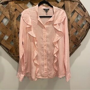 Ralph Lauren Black Label Ruffle Linen Button Down Top Size XL